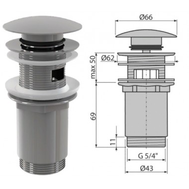 Донный клапан для умывальника click/clack,5/4" большая заглушка A392 (AlcaPlast)