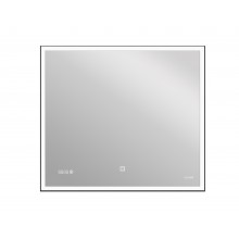 Зеркало LED 011 design 100x80 с подсветкой часы металл. рамка прямоугольное