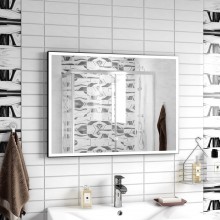 Зеркало Rails LED Black 80х70 цвет ЧЕРНЫЙ, с часами, алюминиевый профиль