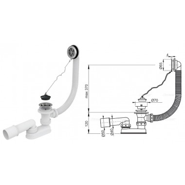 Сифон для ванны, выпуск металлический AG210112160 (A501) (AlcaPlast)