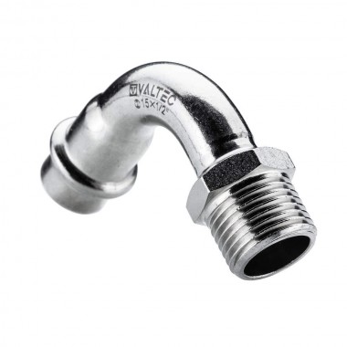 Отвод 90* с переходом на  нар. р., нерж. сталь 22х3/4"Valtec